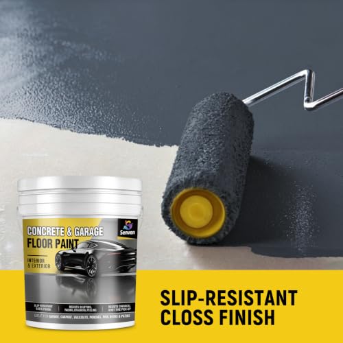 SENVEN Concrete & Garage Floor Paint Slate Gray 5 Gallon, Interior/Exterior Concrete Paint Floor Coating for Basement Floors, Porches, Driveways Concrete Coating for Decks Semi Gloss