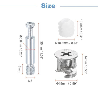 uxcell 30Set 15x14mm Furniture Cam Lock Fitting with 5.8x35mm Dowel Fasteners, 3-in-1 Metal Furniture Board Connecting Screws Bolts Assortment Kit for Cabinets Chairs Drawer - size: 5.8 x 35mm