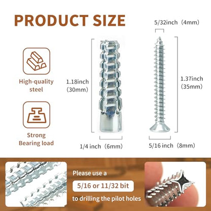 30 Packs Heavy Duty Hollow Wall Anchors with Screws, Loose Hinge and Stripped Hole Repair Kits (Silver,6x32mm) - size: Silver-M6*32