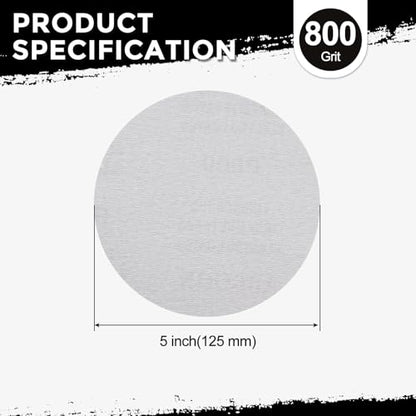 50Pcs Sanding Discs 5In 800Grit Hook and Loop Sandpapers White - color: White, size: 5 Inch(800 Grit)