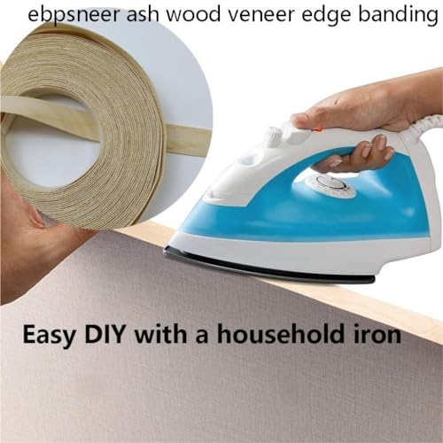 Ashwood Wood Veneer Edge Banding 7/8inch X 50ft -Preglued Iron On Veneer Edging-Plywood Backed with Hot Melt Adhesive Strip-Flexible Wood Tape for Furniture Cabinet Laminate