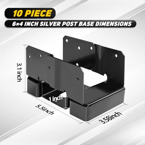 10Pcs 4x6 Post Base Brackets Fit for Concrete Black - size: Black