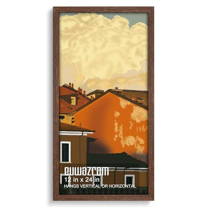Solid Wood 12x24 Frame - Single Frame, Rustic Walnut 12 x 24 Poster Frame for Artwork, Puzzles, Photos and Movie Posters Picture Frames - size: 12" x 24"