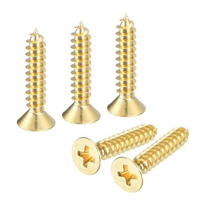 uxcell 20Pcs Brass Wood Screws, M5 x 25mm Phillips Flat Head Self Tapping Screw Woodworking Screw for Door Hinges, Wooden Furniture, Home Appliances - size: M5 x 25mm