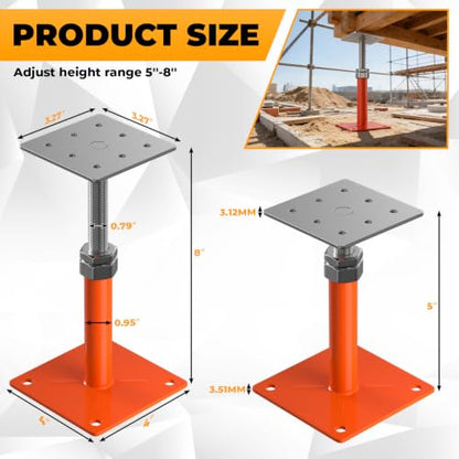 4-Pack Adjustable House Floor Jacks, 5-8 Inch Telescoping - color: Orange