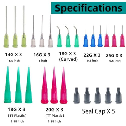 20 Pack Dispenser and 30ml+50ml Glue Bottle, 1ml, 3ml, 5ml, 10ml Glue Dispenser, 14ga, 16ga, 18ga, 20ga, 22ga, 25ga Accessories and Caps, for Ink, Epoxy, Woodworking, Craft, Liquid Dispensing - size: 20 Pack - 1ml, 3ml, 5ml, 10ml, 30ml, 50ml