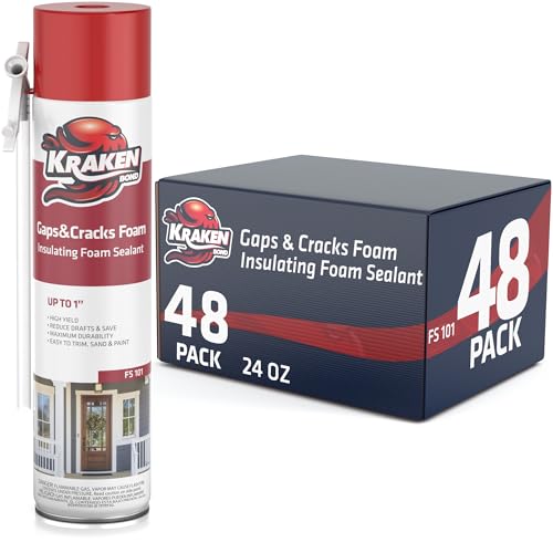 Kraken Bond Gaps & Cracks Expanding Foam Sealant - (48x24oz) High Expansion Polyurethane Spray Foam for Window & Door, Straw Use Waterproof High Yield Gap Filler - 48 Pack - size: 48 Pack