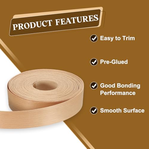 uxcell 1-1/2 Inch x 49ft Wood Veneer Edge Banding, Pre-Glued Flexible Beech Edging Strips, Iron on with Hot Melt Adhesive Wood Tape for Cabinet Repair and Furniture Restoration - size: 1-1/2 Inch x 49ft