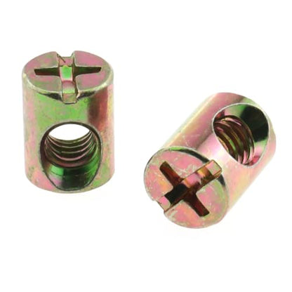 E-outstanding 4PCS M6 x 10 x 13mm Slotted Barrel Nuts Cross Dowels Spring Loaded Barrel Nuts Replacement Screws Cross Dowel Barrel Nuts for Furniture Bed Crib and Chairs