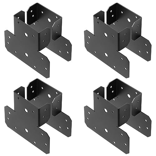 8 Pcs 4x4 Black T Shape Post and Beam Connector, Pergola Post Cap Bracket - size: 4x4