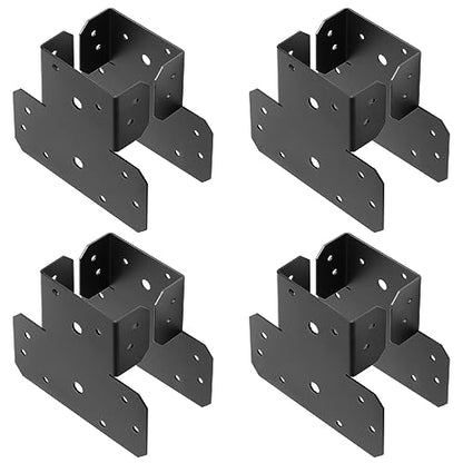 8 Pcs 4x4 Black T Shape Post and Beam Connector, Pergola Post Cap Bracket - size: 4x4