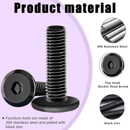 Taiss 10pcs 5/16-18x1-1/2 Flat Head Socket Head Screw,Furniture Bolts,Furniture Screws 304 Stainless Steel,1/4 Bolts Black Zinc Plated Fully Threaded,Countersunk Connector Screws with Hex Spanner - size: 10PCS 5/16-18x1-1/2"