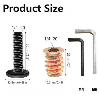 1/4"-20 x 25mm Wood Threaded Insert Kit - size: 1/4"-20 x25mm