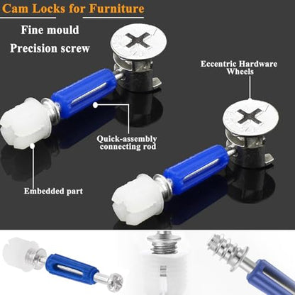 170PCS Cam Locks for Furniture,3-in-1 Eccentric Hardware Wheels,Furniture Fasteners & Connectors with Multi-Size Nuts,Bolts and Wood Dowel Pins-Assortment Kit for Furniture Assembly/Repair - size: 120PCS-Silver