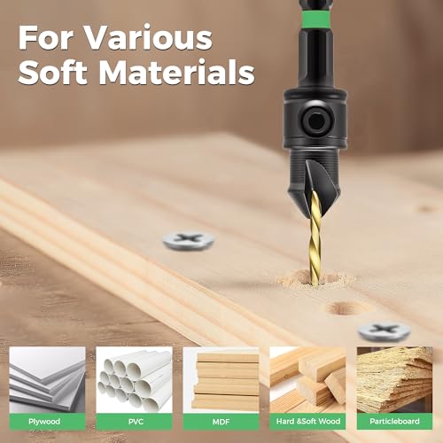 Countersink Drill Bits Set 12PCS, 1/4" Hex, Adjustable Depth Stop