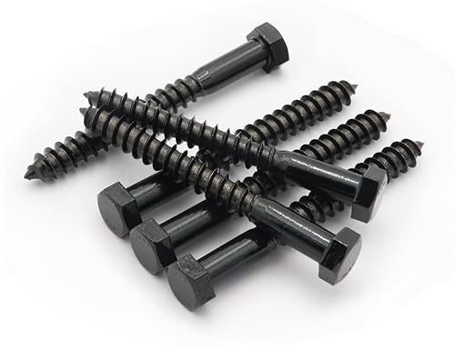 LBY 6pcs Lag Screws, 3/8" x 3-1/2" Hex Head Lag Screws Bolts (with Washers), Heavy-Duty Wood Screws for Decking & Structural Fastening, 304 Stainless Steel, (Black) - size: 3/8" x 3-1/2"
