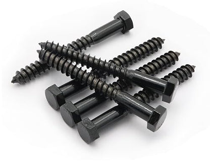 LBY 6pcs Lag Screws, 3/8" x 3-1/2" Hex Head Lag Screws Bolts (with Washers), Heavy-Duty Wood Screws for Decking & Structural Fastening, 304 Stainless Steel, (Black) - size: 3/8" x 3-1/2"