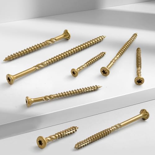 #9 x 2 Multi-Purpose Wood Deck Screw for Interior and Exterior,Bugle Head Golden Coated with T25 Bit Star Drive Torx Furniture Building/Fence/Decking(95Pcs,1LBS) - size: #9 x 2"