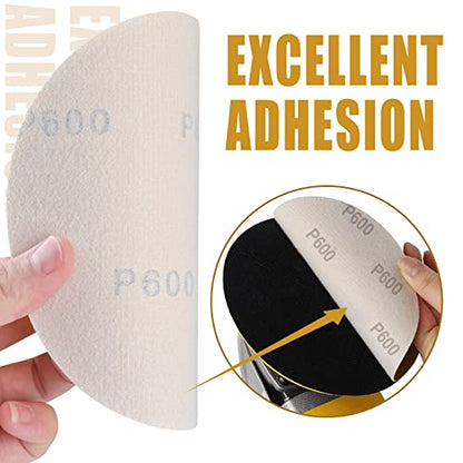 6-Inch No-Hole Hook and Loop Gold Sanding Discs 600-Grit, 100 Pack - size: 600 Grit
