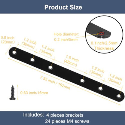 4 Pcs Black Flat Bracket 8 Inch Stainless Steel Straight Braces, Mending Plates Repair Fixing Brackets Heavy Duty Straight Repair Joining Plates with Screws - size: Black 4 PCS-8 inch
