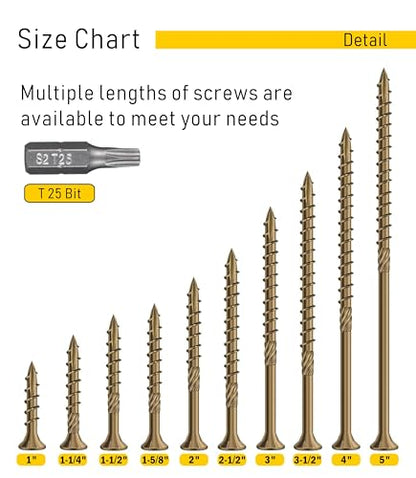 100pcs Deck Screws #10 x 3 Inch Wood Screw Star/Trox Drive Structural Screw for Timber, Log, Landscaping Wood Etc. - color: Brown, size: #10 x 3"
