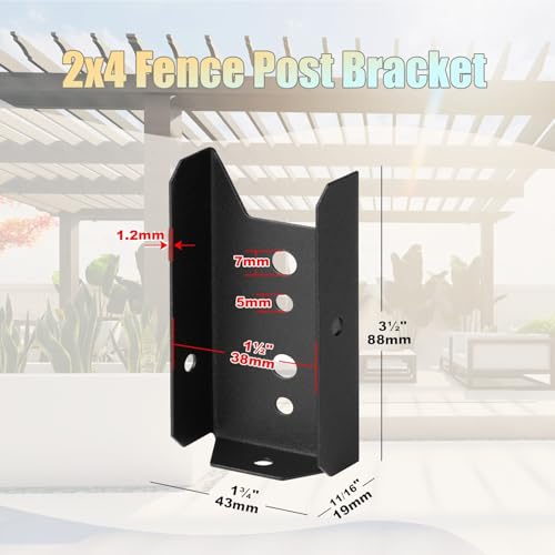 2x4 Fence Post Bracket,Black Deck Railing Brackets Connectors (Black-4pcs)