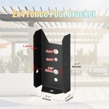 2x4 Fence Post Bracket,Black Deck Railing Brackets Connectors (Black-4pcs)