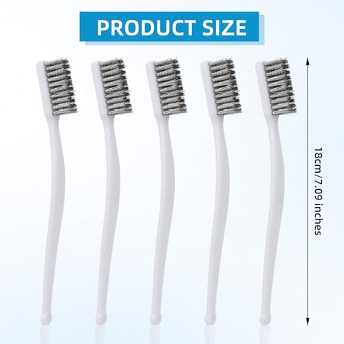 5pcs Wire Brushes Set for Cleaning, 7.09in Long Stainless Steel Wire Brushes Reinforced Bristle Mini Handle Brush Tools for Kitchen Industrial Welding Slag Walnut Carving Gaps Rust Removal