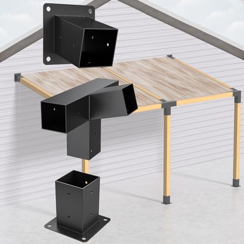 Heavy Duty 15°Slanted Roof Wall Mount 4x4 3PCS Pergola Bracket Kit - size: 4way-3pcs