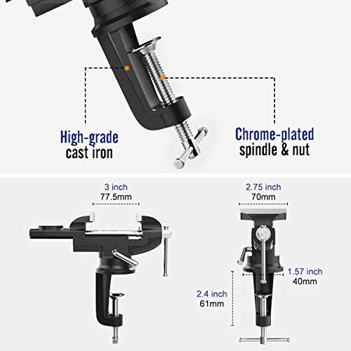 Housolution Universal Table Vise 3 Inch, 360°Swivel Base Bench Clamp - color: Black