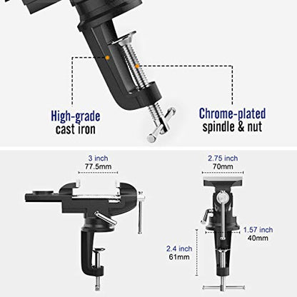 Housolution Universal Table Vise 3 Inch, 360°Swivel Base Bench Clamp - color: Black