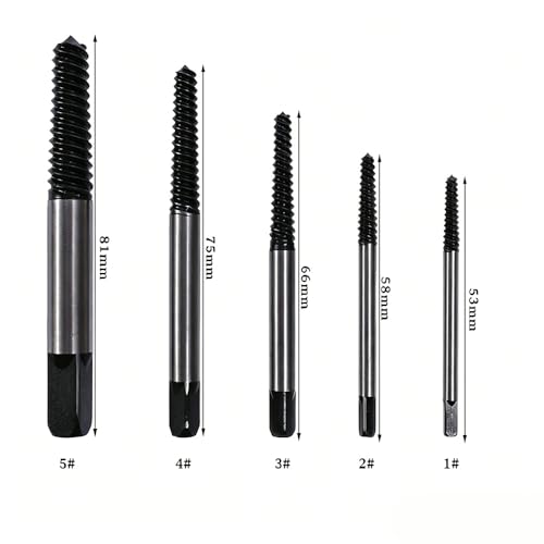 5-Piece Screw Extractor Set, Broken Bolt Remover Kit, Damaged Screw and Pipe Extractor Tools for Home and Workshop