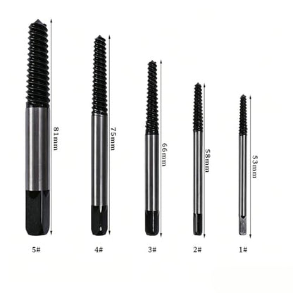 5-Piece Screw Extractor Set, Broken Bolt Remover Kit, Damaged Screw and Pipe Extractor Tools for Home and Workshop