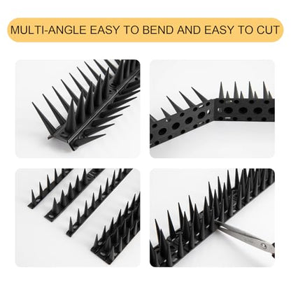 OFFO Bird Spikes for Pigeon Woodpecker Crow, Outdoor Use for Balcony Patio Window, Easy to Install, Black, Covers 12.5 Feet(3.8m) - color: Black