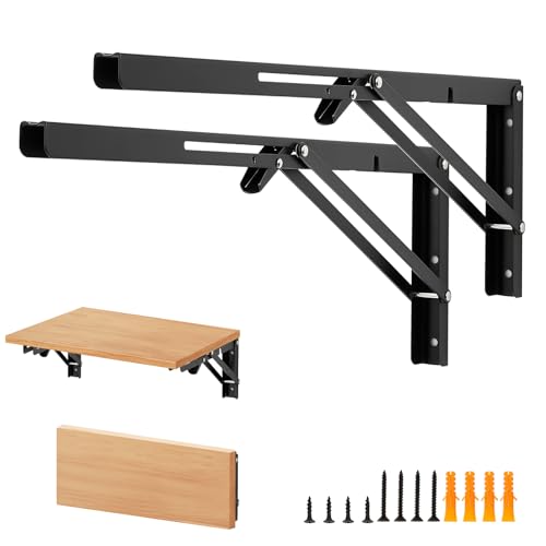 Matte Black Folding Shelf Brackets, 20 Inch, 2 Pack - size: 20 Inch