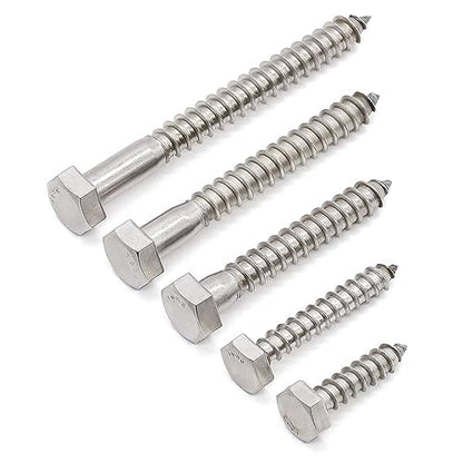 Glvaner (10 pcs) 3/8" x 3" Stainless Steel Hex Head Lag Bolts, Hexagonal Head Lag Screws, 304 Stainless Steel 18-8, Secure Hold for Wood - size: 3/8 x 3"