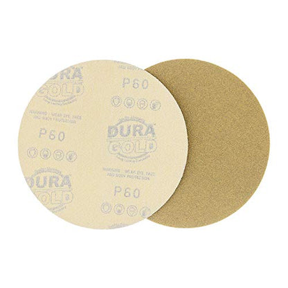 Dura-Gold Premium 6" Gold Sanding Discs, 60 Grit, Hook & Loop, Box of 50 - size: 60-Grit