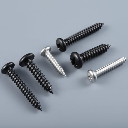 #6 x 3/8 Inch Pan Head Wood Screws, Phillips Drive, Black Oxide Stainless Steel 304 (18-8), Self Tapping for Wood, Sheet Metal Screws, 100 Pack - color: Black, size: #6 x 3/8"