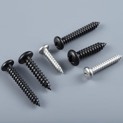 #6 x 3/8 Inch Pan Head Wood Screws, Phillips Drive, Black Oxide Stainless Steel 304 (18-8), Self Tapping for Wood, Sheet Metal Screws, 100 Pack - color: Black, size: #6 x 3/8"