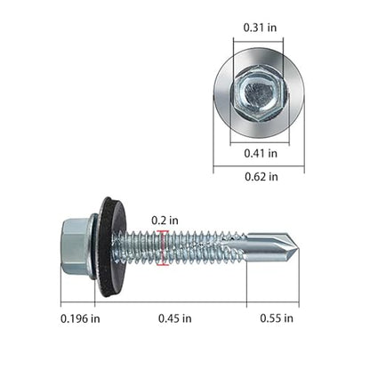Wensilon (300pcs) #12X1 Extended Hexagonal self-Tapping zinc-Plated Screws with Rubber washers,10mm Steel Plate can be drilled - size: #12X1" 80PCS