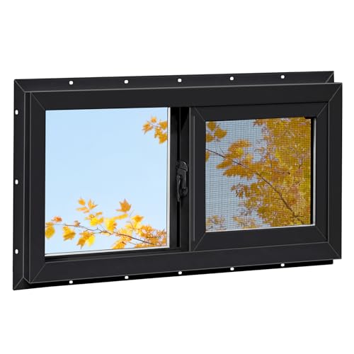 Vinyl Basement Window, Bathroom Sliding Window 24" x 16" Black - size: 24x16 IN