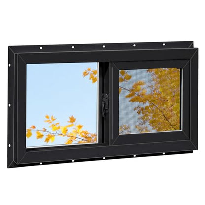 Vinyl Basement Window, Bathroom Sliding Window 24" x 16" Black - size: 24x16 IN