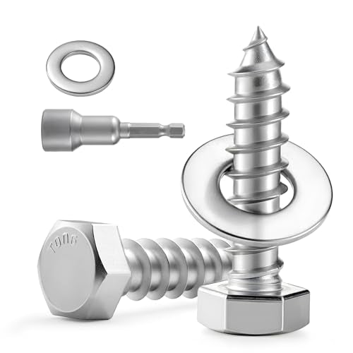 28 Sets 1/4" x 1-1/2" Hex Head Lag Screws Bolts with Flat Washers 304 Stainless Steel 18-8 Heavy Duty Lag Screw for Wood, Driver Bit Included - size: 1/4x1-1/2 (28sets)