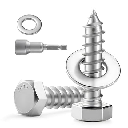 28 Sets 1/4" x 1-1/2" Hex Head Lag Screws Bolts with Flat Washers 304 Stainless Steel 18-8 Heavy Duty Lag Screw for Wood, Driver Bit Included - size: 1/4x1-1/2 (28sets)