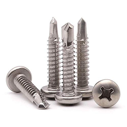 #7 x 1 (100 pcs) Pan Head Self Drilling Screws for Metal, Phillips Drive Self Tapping, Sheet Metal Tek Screws, 410 Stainless Steel, Full Thread, No Pre-drilled Needs - size: #7 x 1"