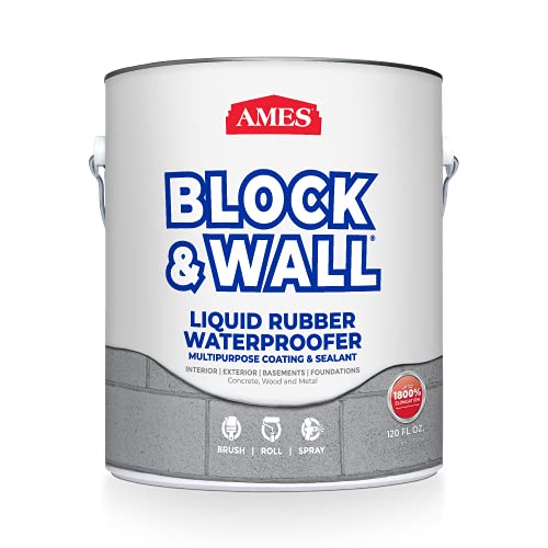 Ames Block & Wall™ Liquid Rubber Waterproofer Multi-Purpose Coating & Sealant - 1 Gallon - Perfect to Use As Concrete Sealer and Waterproofer for Basements and Foundations - Made in The USA, White - size: 1 Gallon