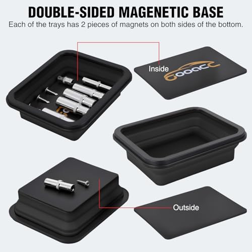 GOOACC 3 Sizes Collapsible Magnetic Parts Tray Set Black - color: Black