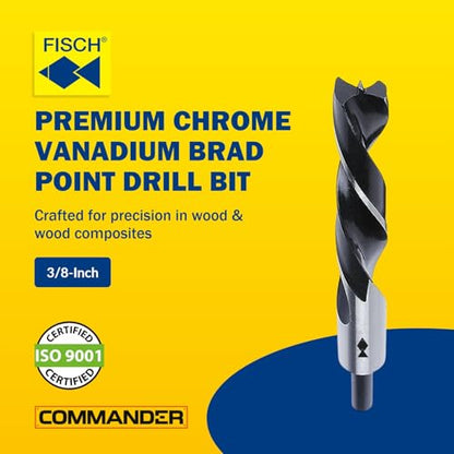 Fisch FSF-003908 Chrome Vanadium Brad Point Drill Bit, 3/8-Inch - size: 3/8 in