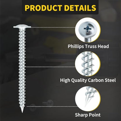 Truss Head Wood Screws #8 x 2 Inch, 50PCS, FIXLINK Self Tapping Screws - color: Silver, size: #8 x 2"
