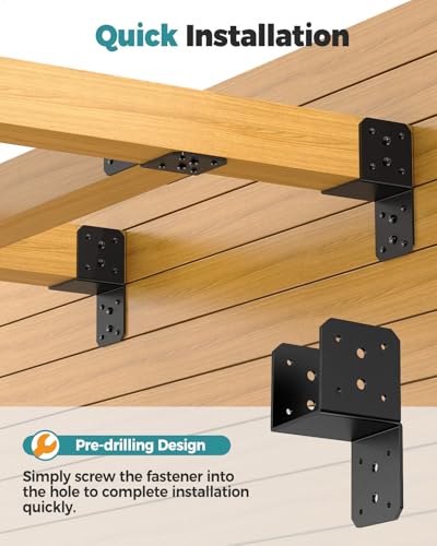 4×4 Pergola Post Bracket Kit, Joist Anchor Connector Black 4-Pack - color: Black-4 Pcs